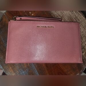 Michael Kors Blush Pink Soft Leather Card Holder Wallet Pouch Wristlet